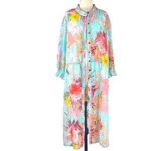 Vince Camuto womens long duster semi sheer floral large